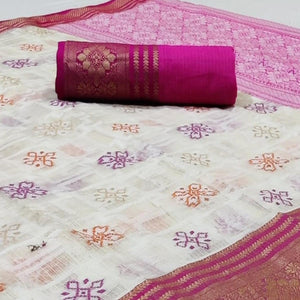 Pleasant Offwhite Colored Festive Wear Woven Kota Silk Saree - Peachmode