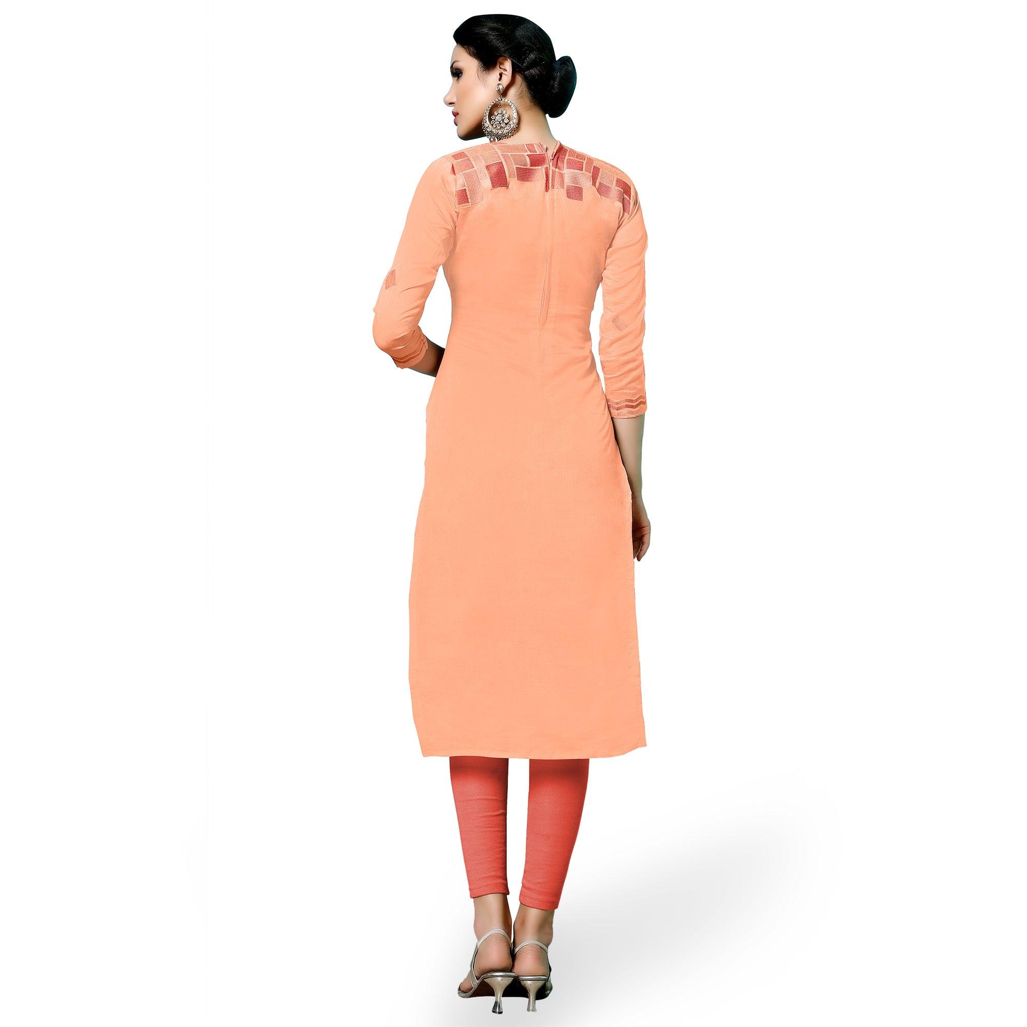 Pleasant Peach Colored Partywear Embroidered Cotton Dress Material - Peachmode