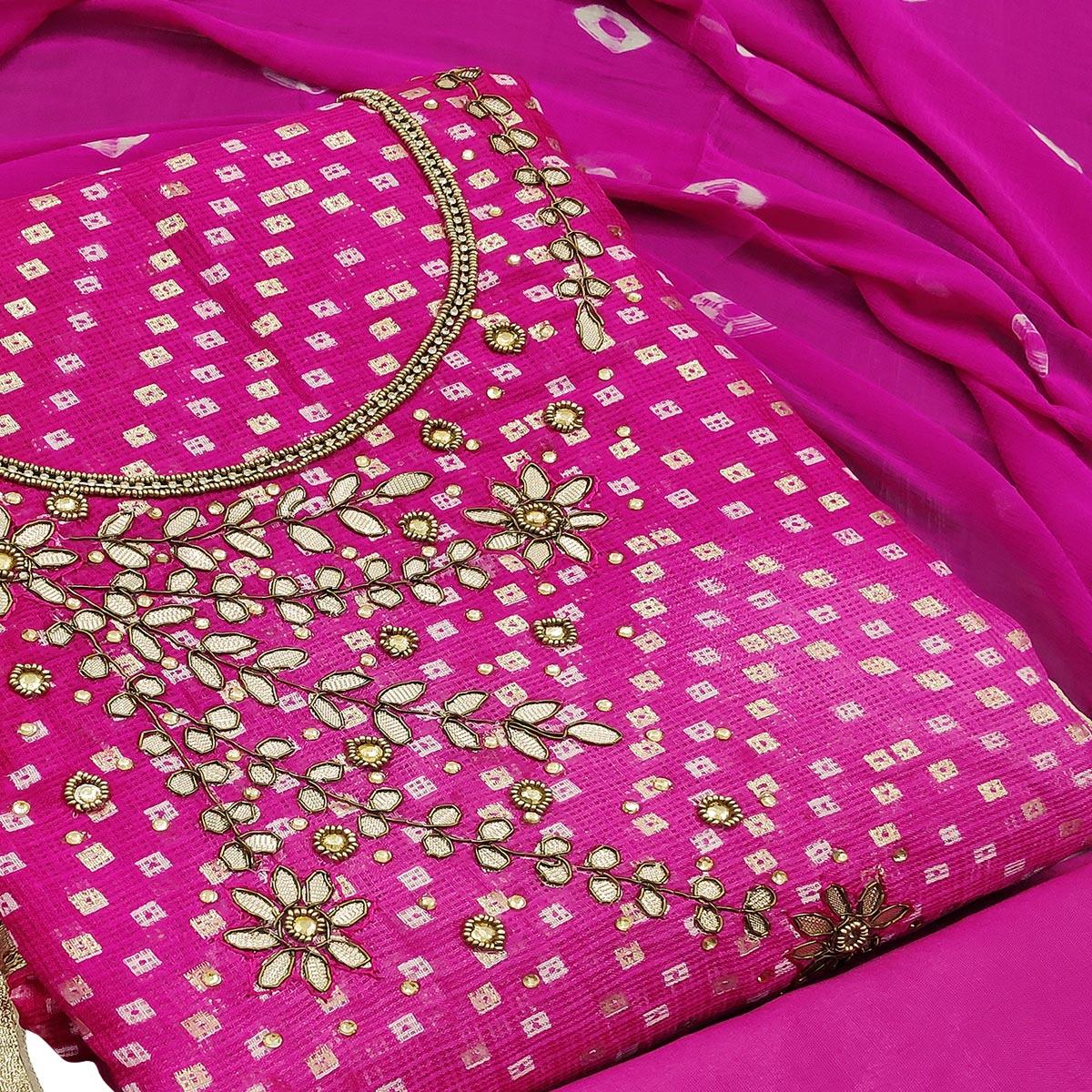 Pleasant Rani Pink Colored Partywear Embroidered Heavy Banarasi Silk Dress Material - Peachmode