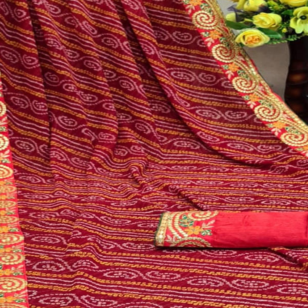 Pleasant Red Colored Festive Wear Woven Dora Silk Saree - Peachmode