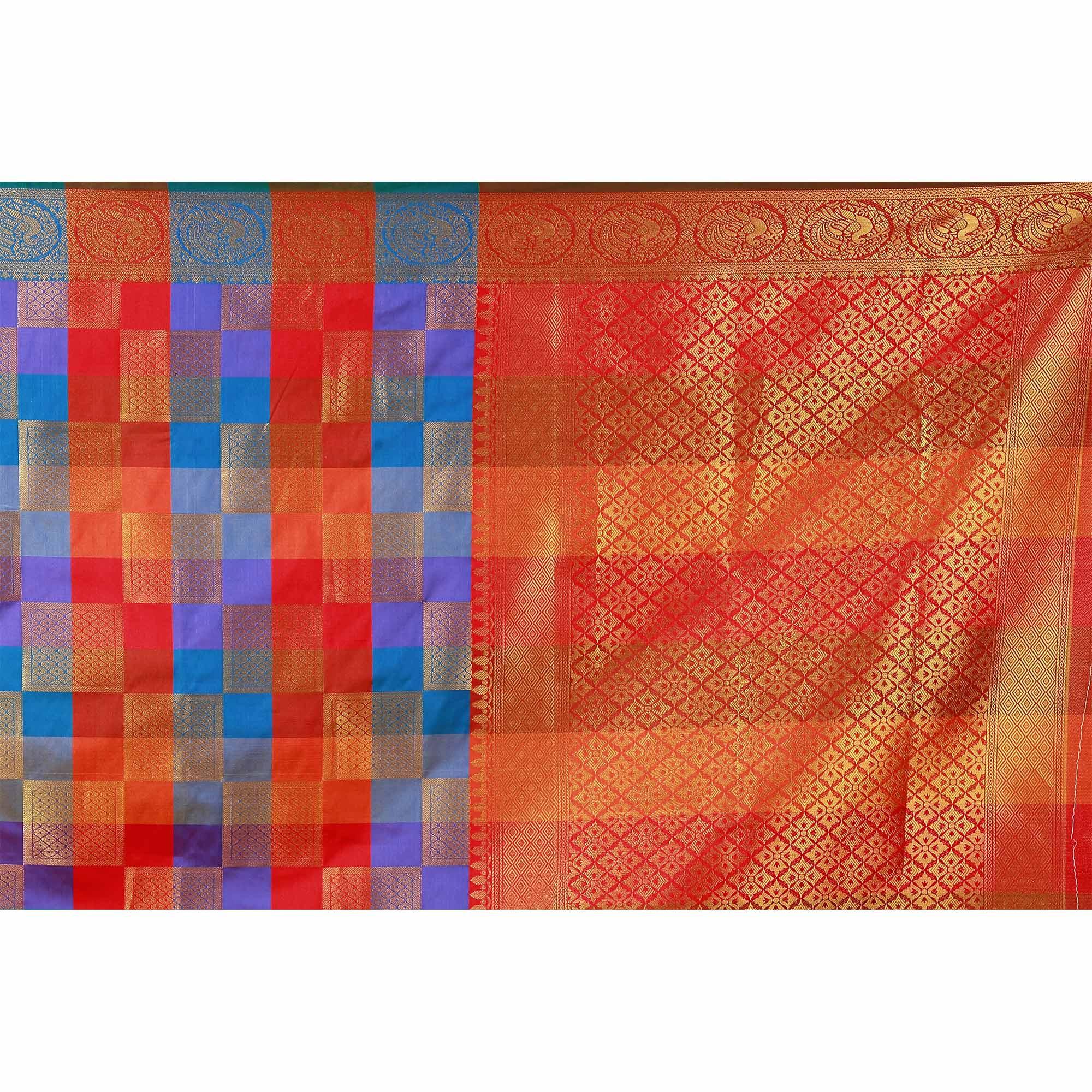 Pleasant Red-Multi Colored Festive Wear Art Silk Saree - Peachmode