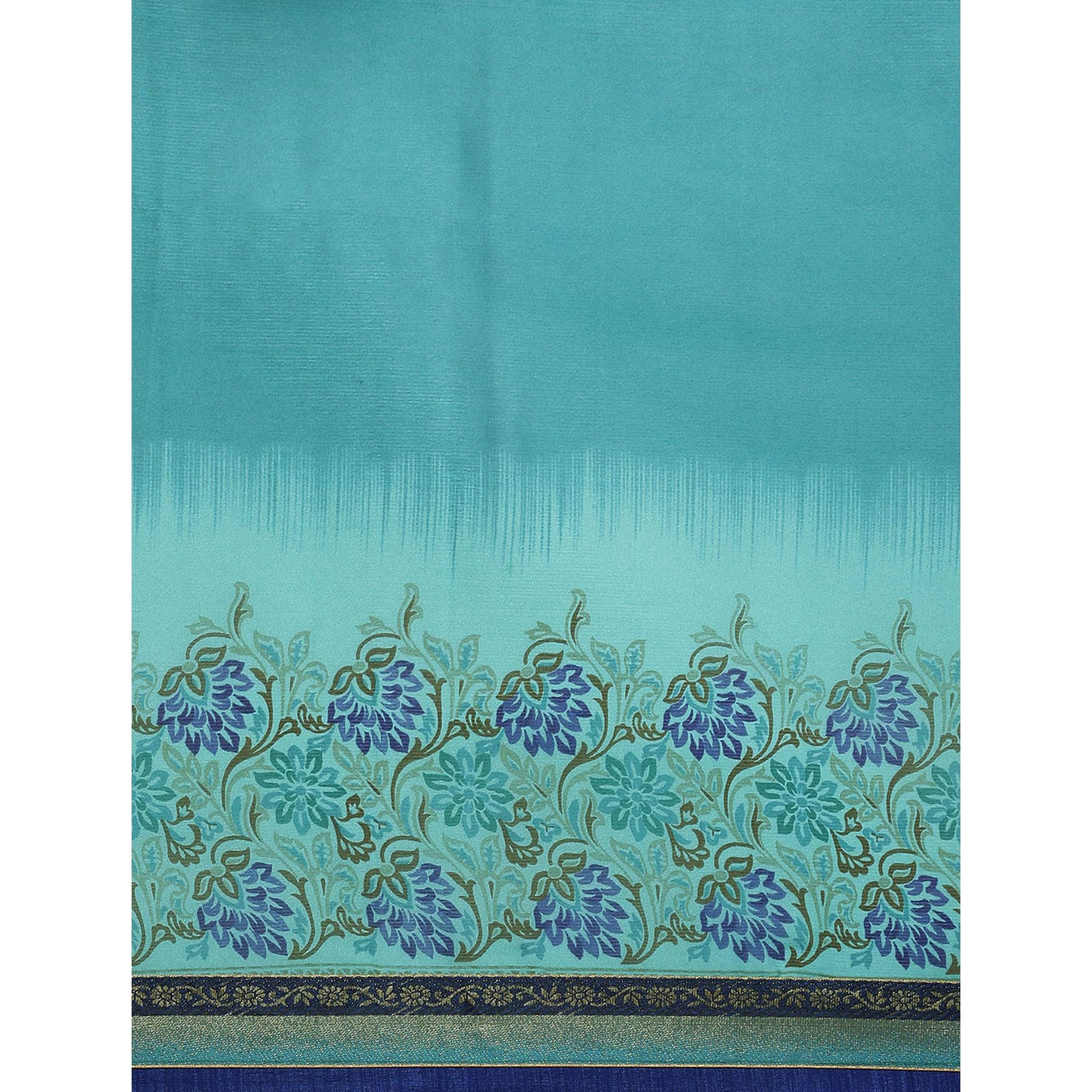 Pleasant Turquoise Blue Colored Partywear Printed Rangoli Silk Saree - Peachmode