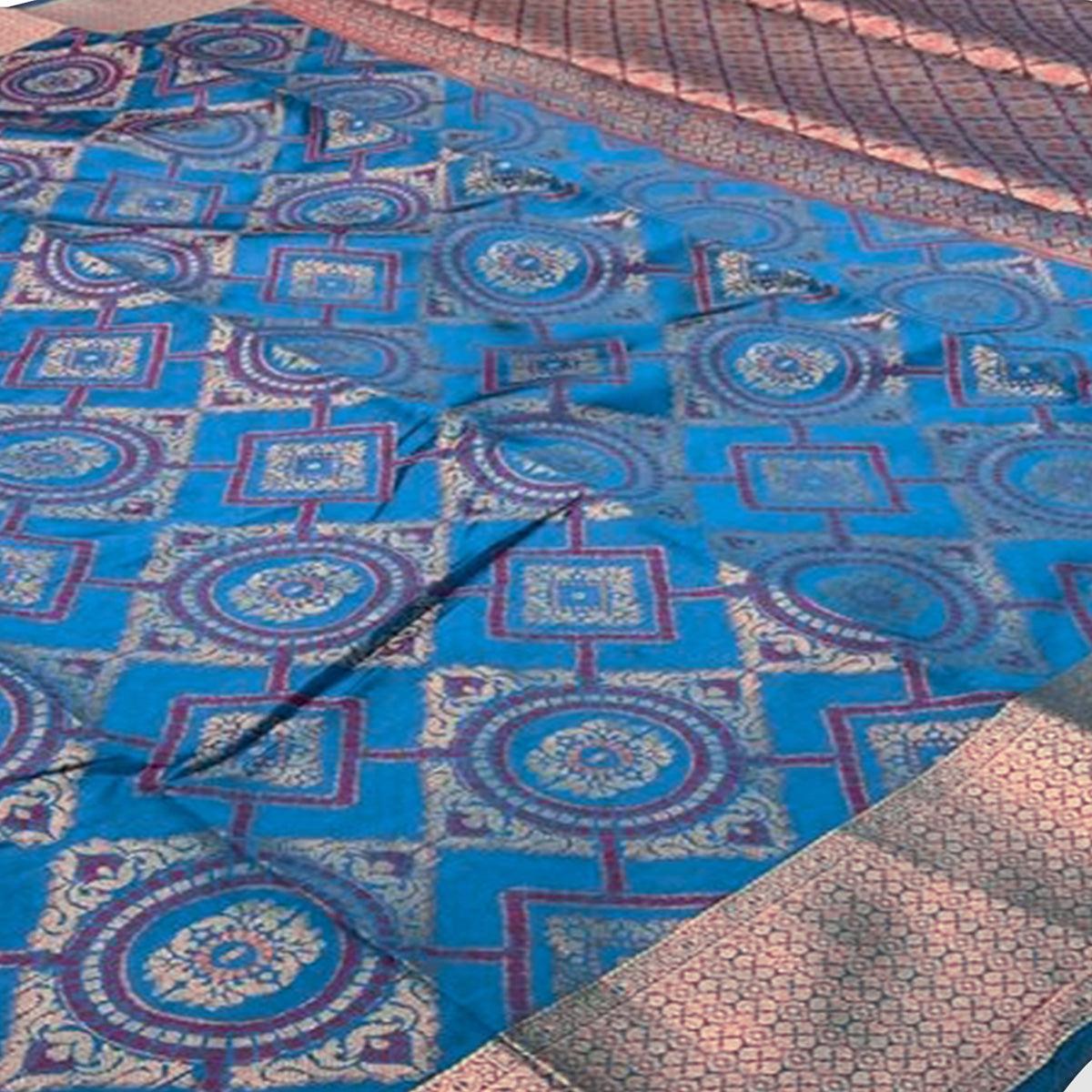 Preferable Blue Colored Festive Wear Woven Silk Saree - Peachmode