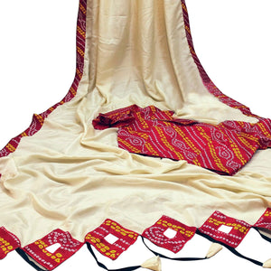 Preferable Cream Colored Party Wear Printed Art Silk Saree - Peachmode