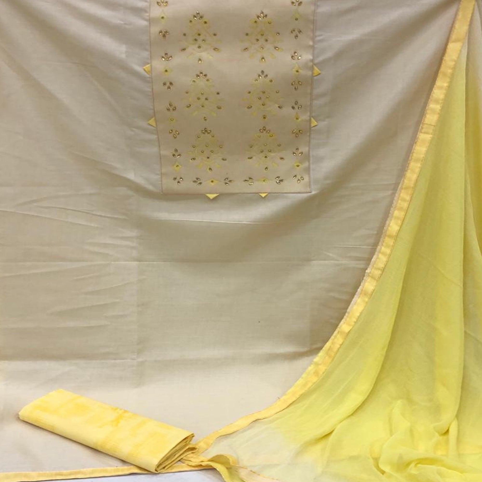Preferable Cream - Yellow Colored Casual Wear Printed Cotton Dress Material - Peachmode