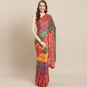 Preferable Multi Colored Festive Wear Woven Moss Georgette Saree - Peachmode