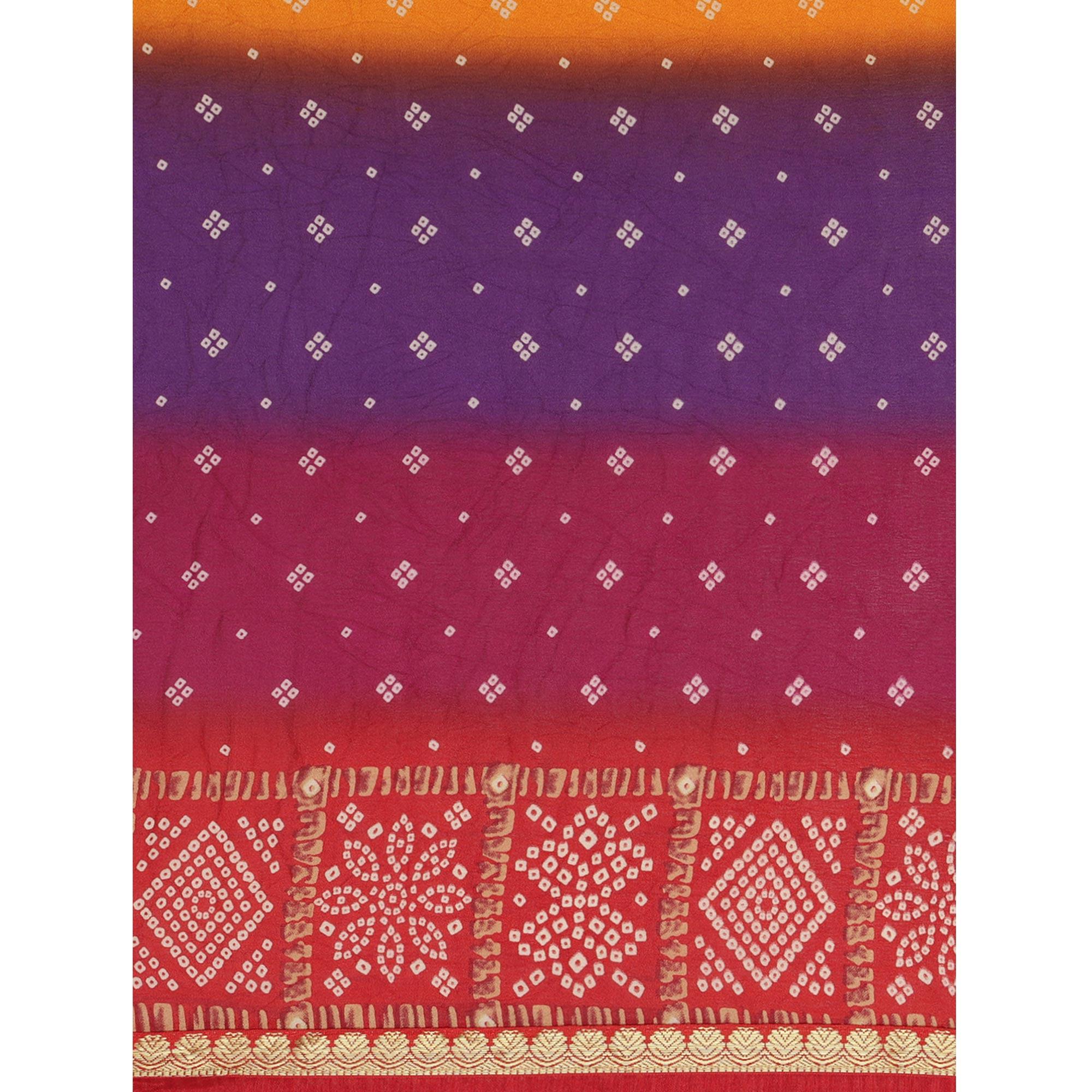 Preferable Multi Colored Festive Wear Woven Moss Georgette Saree - Peachmode