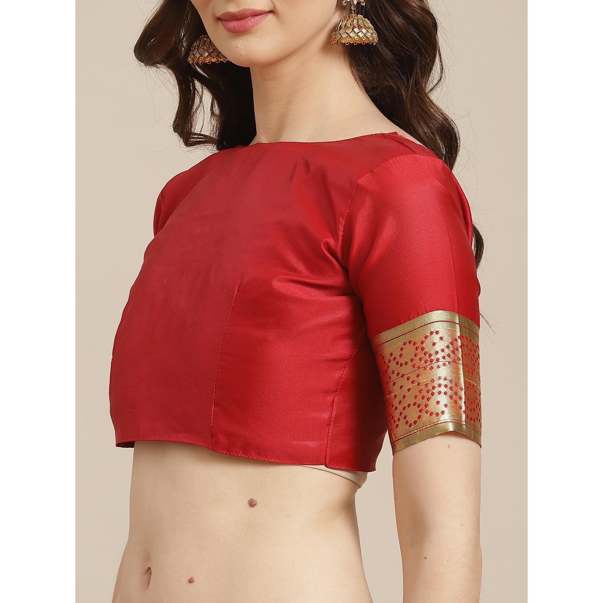 Preferable Multi Colored Festive Wear Woven Silk Blend Saree - Peachmode