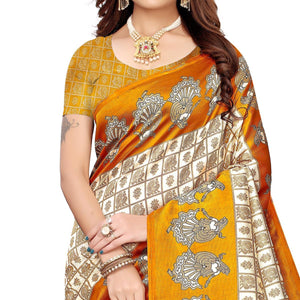Preferable Off White-Light Orange Colored Festive Wear Art Silk Saree - Peachmode