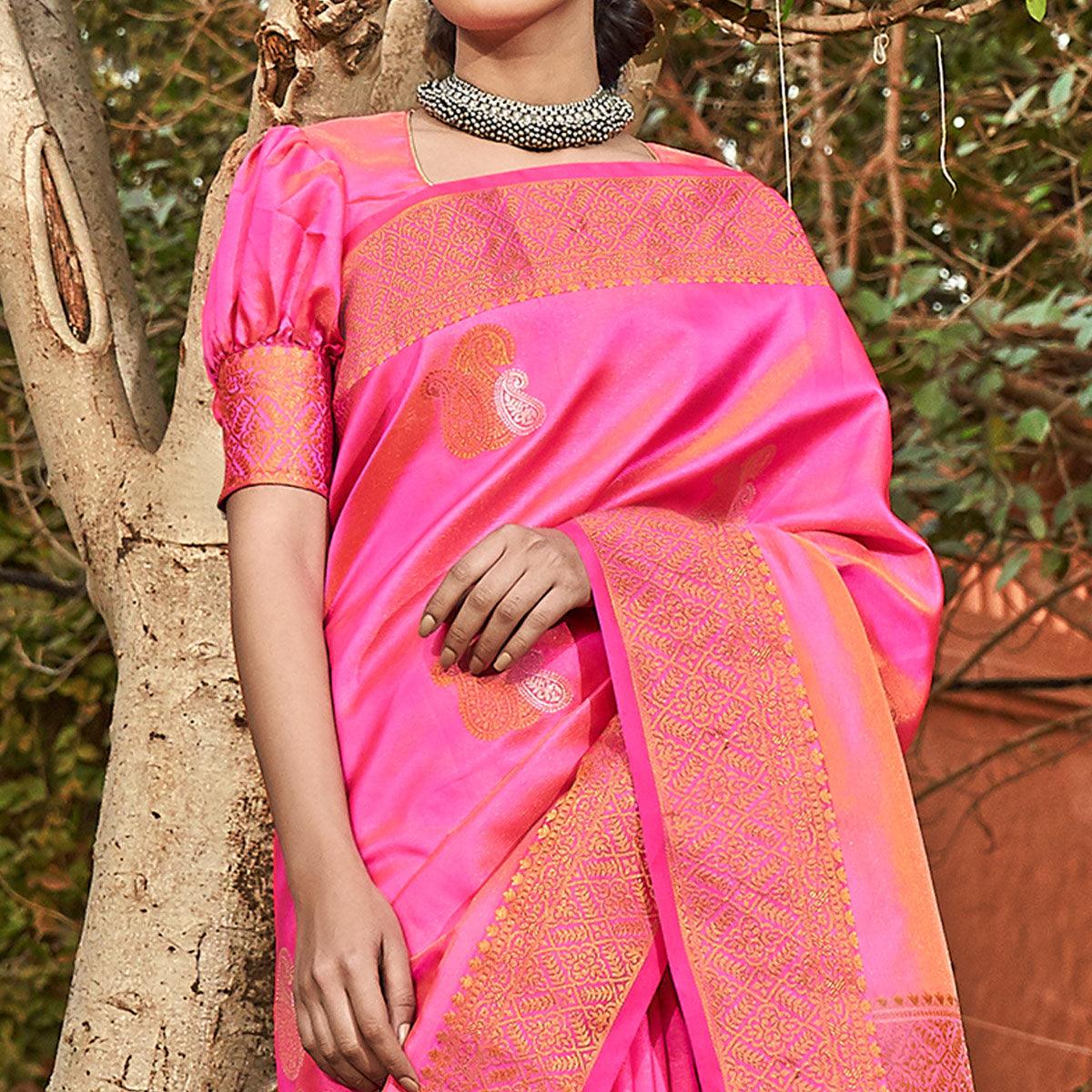 Preferable Pink Colored Festive Wear Woven Silk Saree - Peachmode