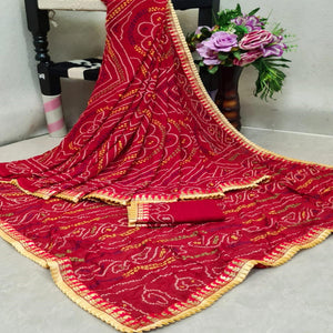 Preferable Red Colored Casual Printed Moss Georgette Saree - Peachmode