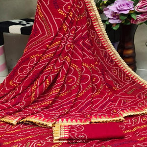 Preferable Red Colored Casual Printed Moss Georgette Saree - Peachmode