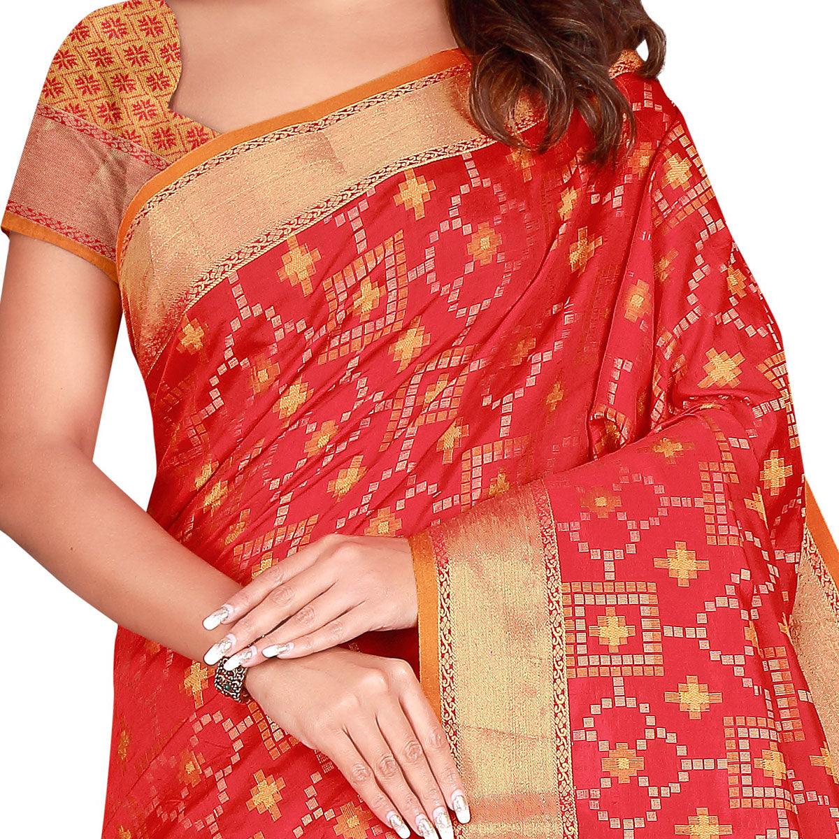 Preferable Red Colored Festive Wear Woven Patola Silk Saree - Peachmode