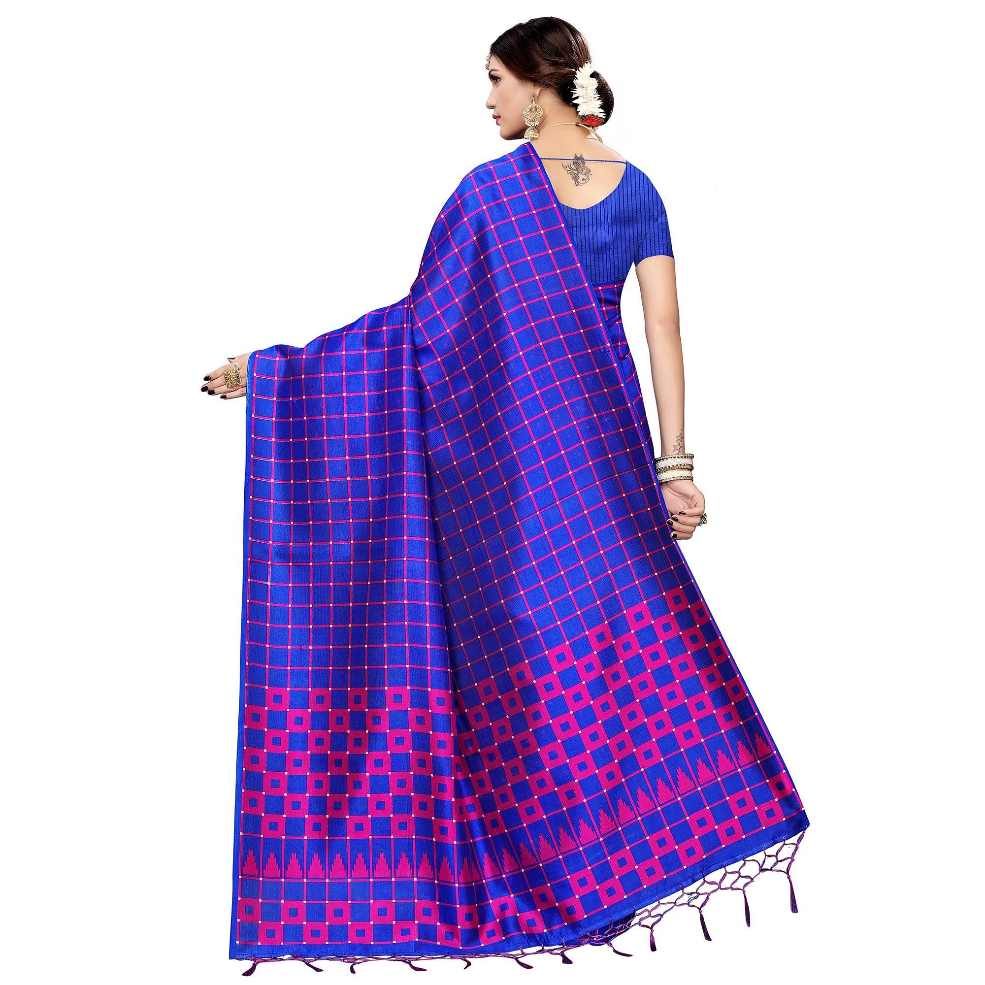 Preferable Royal Blue Colored Festive Wear Printed Art Silk Saree - Peachmode