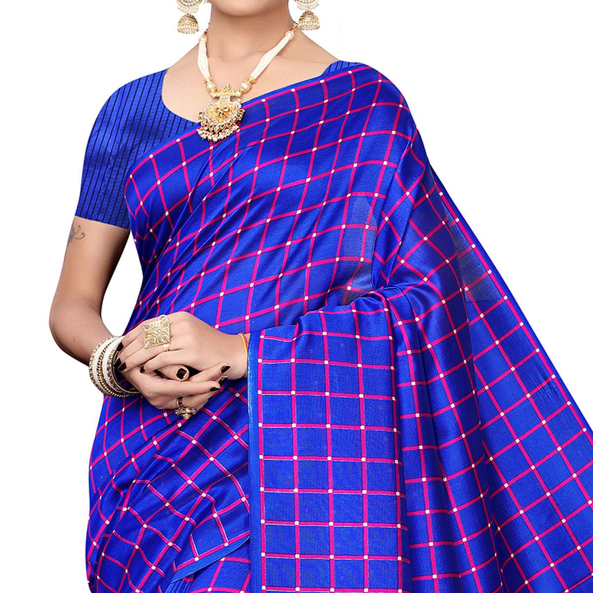 Preferable Royal Blue Colored Festive Wear Printed Art Silk Saree - Peachmode