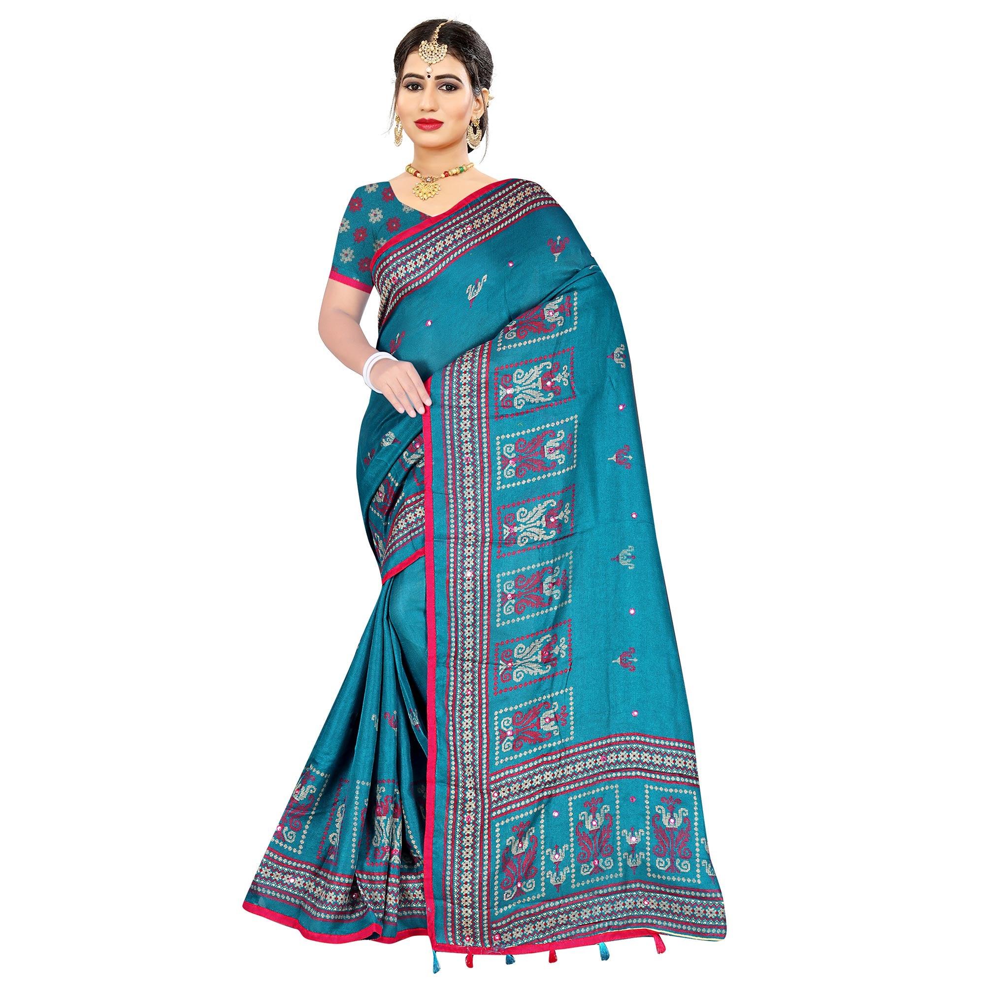 Preferable Sky Blue Coloured Casual Wear Woven Cotton Jute Saree - Peachmode