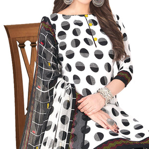 Preferable White - Black Colored Casual Wear Printed Crepe Patiala Dress Material - Peachmode