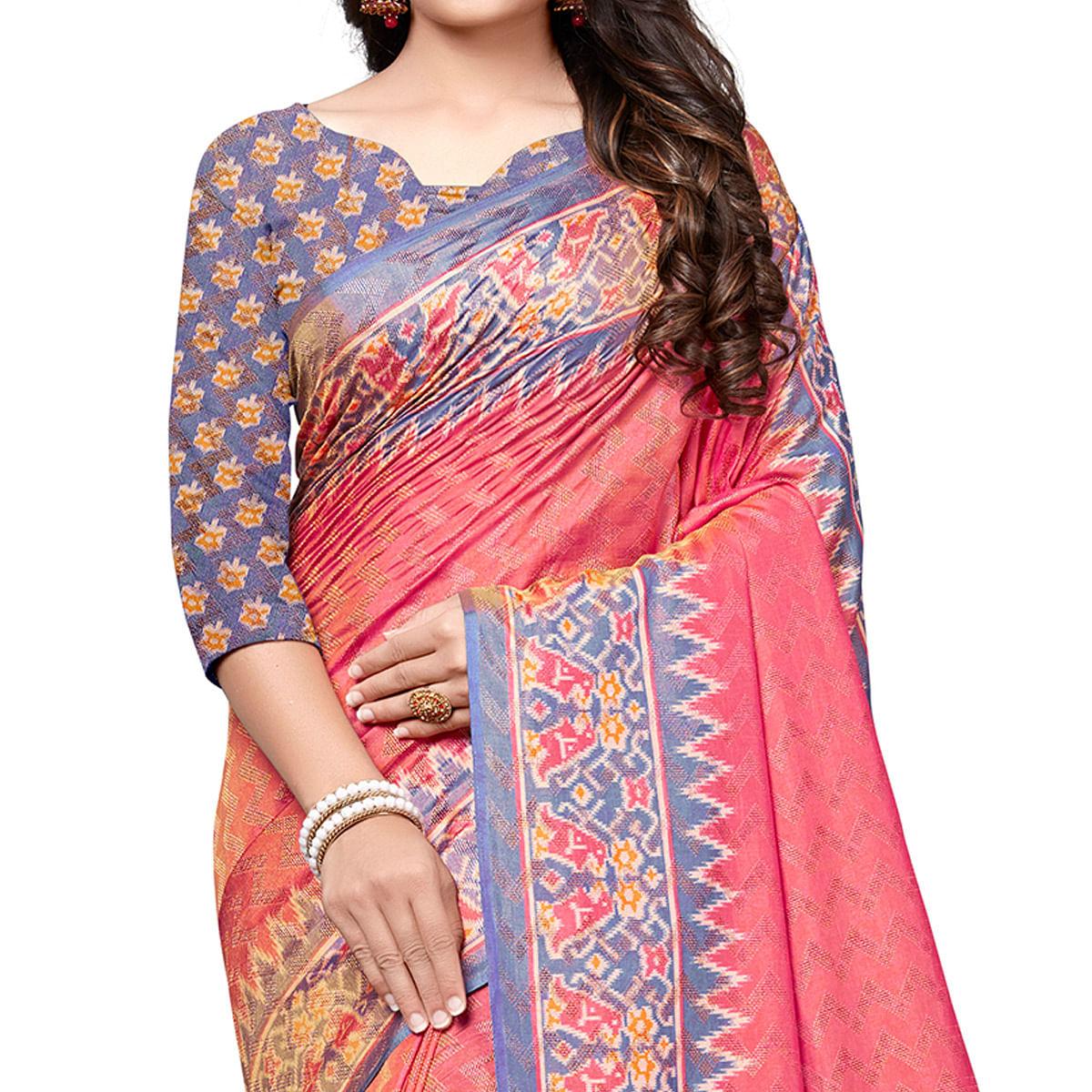 Pretty Pink Colored Casual Printed Art Silk Saree - Peachmode