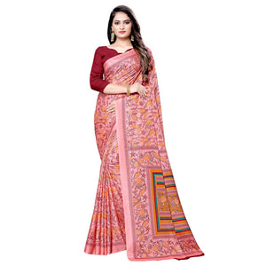 Pretty Pink Colored Casual Printed Silk Saree - Peachmode