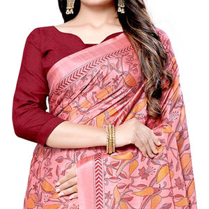 Pretty Pink Colored Casual Printed Silk Saree - Peachmode