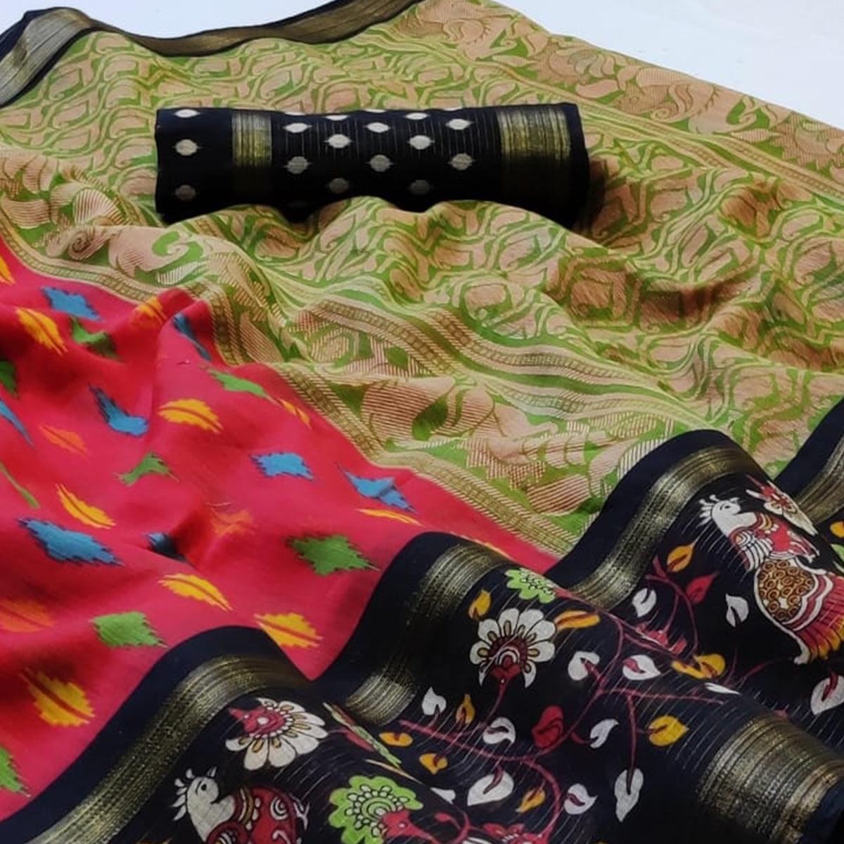 Pretty Pink Colored Casual Wear Printed Cotton Saree - Peachmode