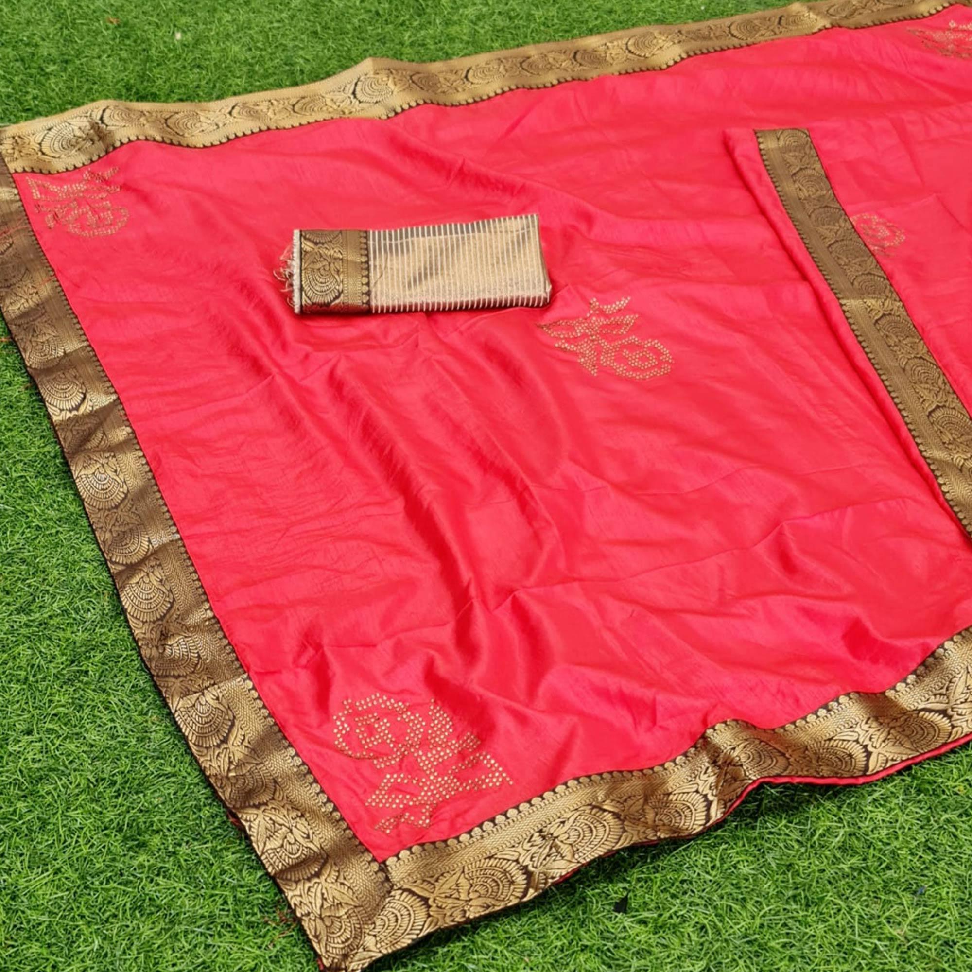 Pretty Pink Coloured Casual Wear Lace Border Dola Silk Saree - Peachmode