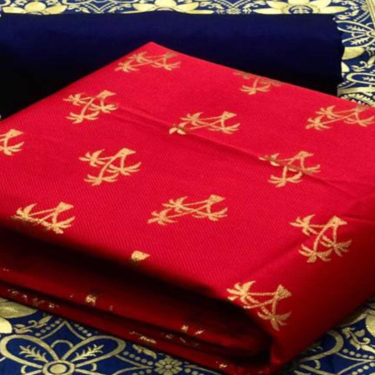 Pretty Red Colored Casual Wear Banarasi Silk Dress Material - Peachmode
