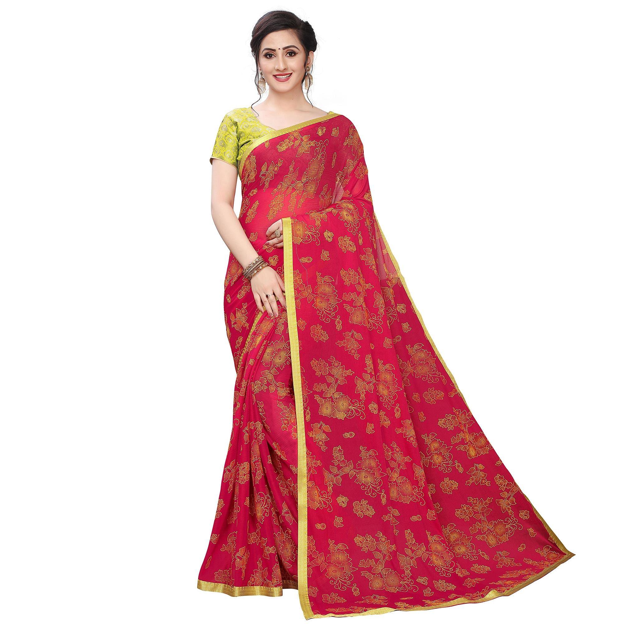 Pretty Red Colored Casual Wear Printed Art Silk Saree - Peachmode