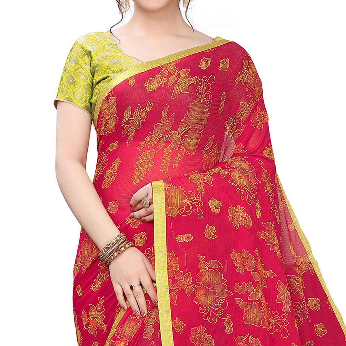 Pretty Red Colored Casual Wear Printed Art Silk Saree - Peachmode