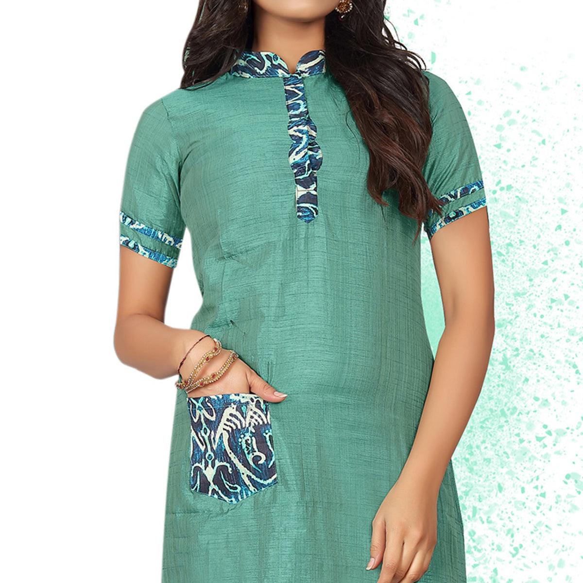Pretty Sea Green Colored Casual Wear Art Silk Kurti - Peachmode