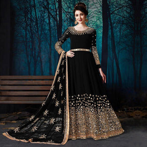 Prominent Black Colored Partywear Embroidered Georgette Anarkali Suit - Peachmode