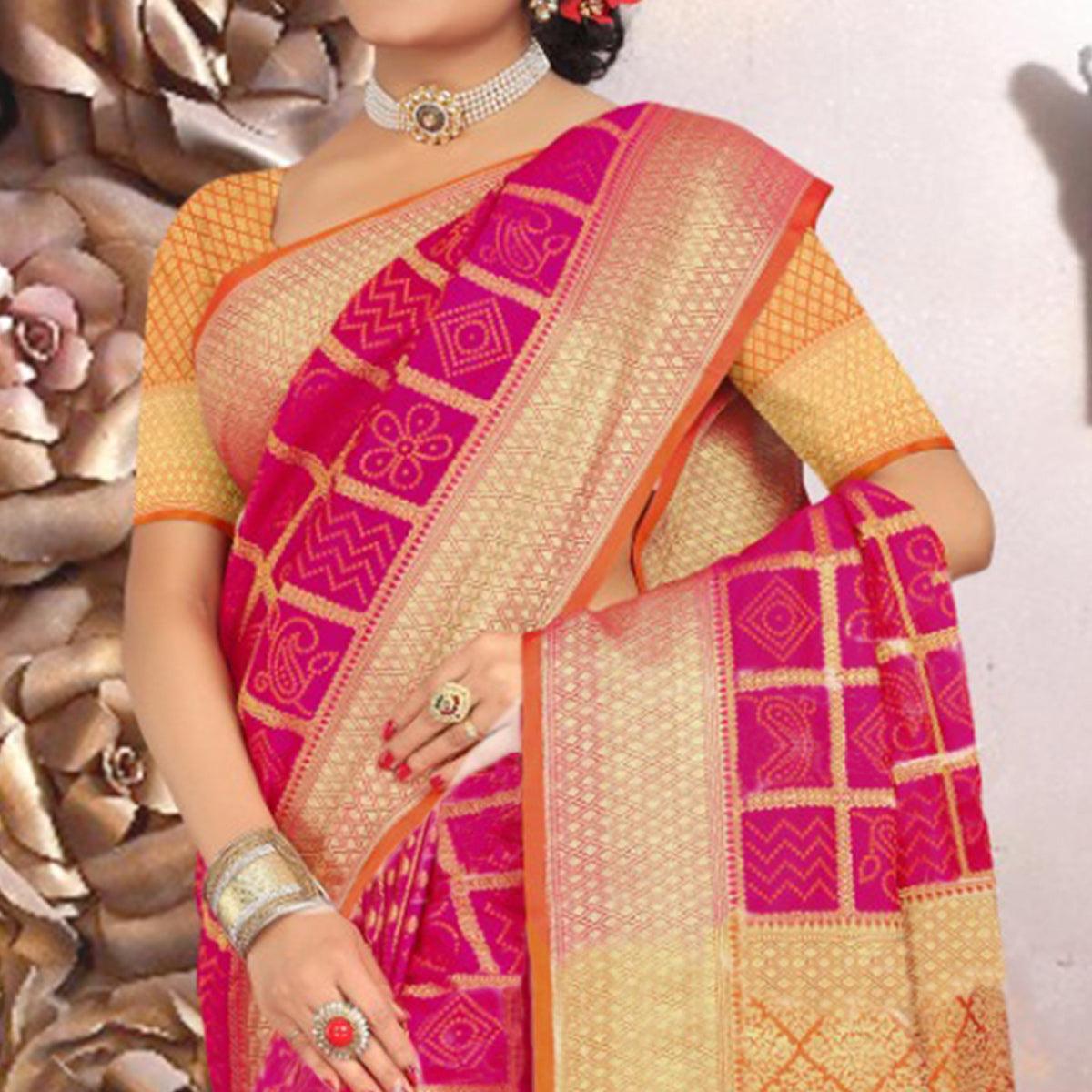 Prominent Dark Pink Colored Festive Wear Woven Banarasi Silk Saree - Peachmode