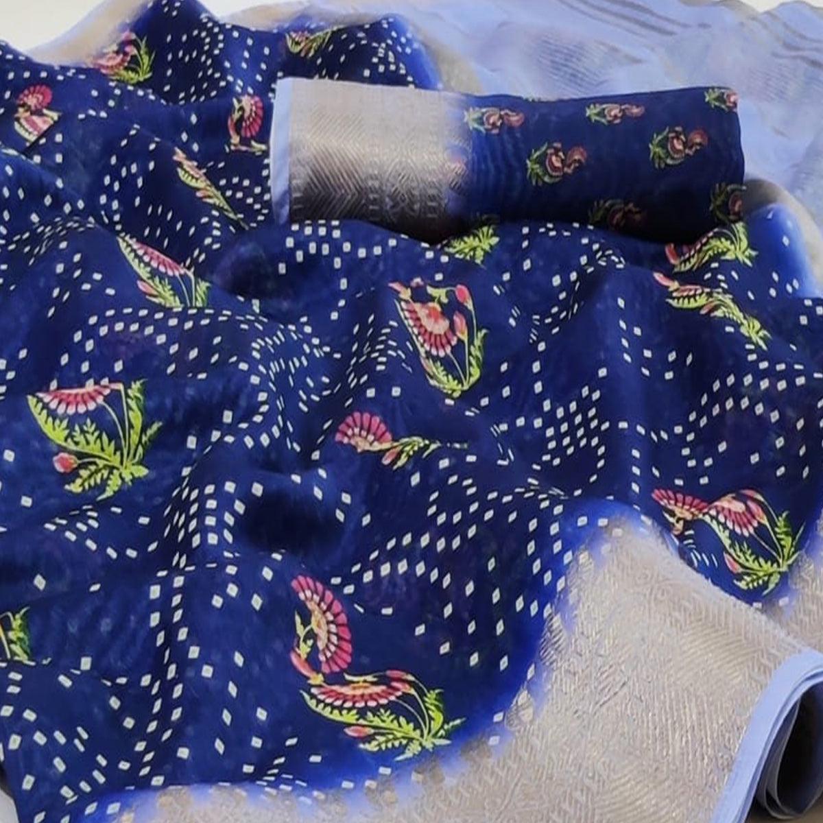 Prominent Navy Blue Colored Festive Wear Woven Banarasi Silk Saree - Peachmode