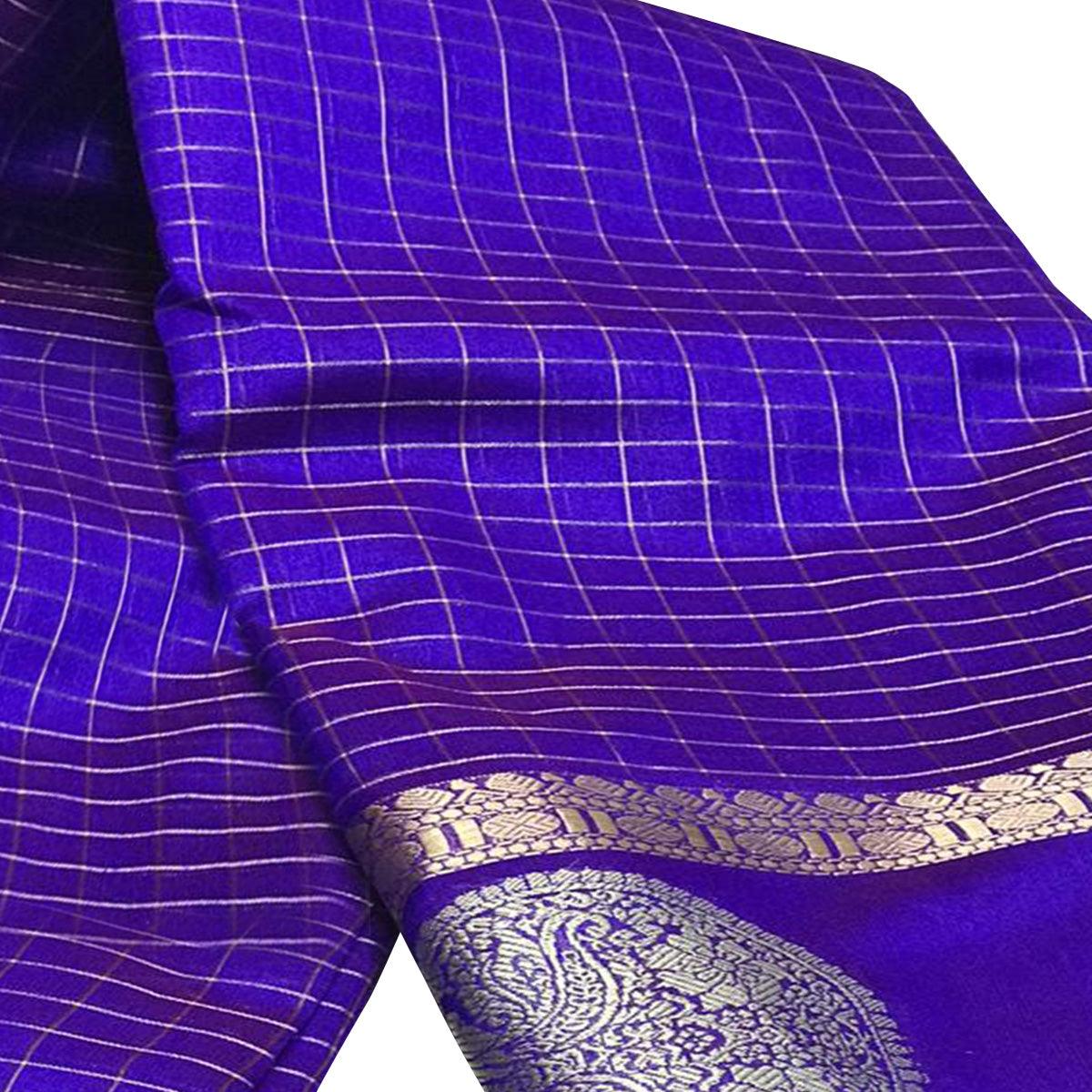 Prominent Violet Colored Festive Wear Woven Silk Saree - Peachmode