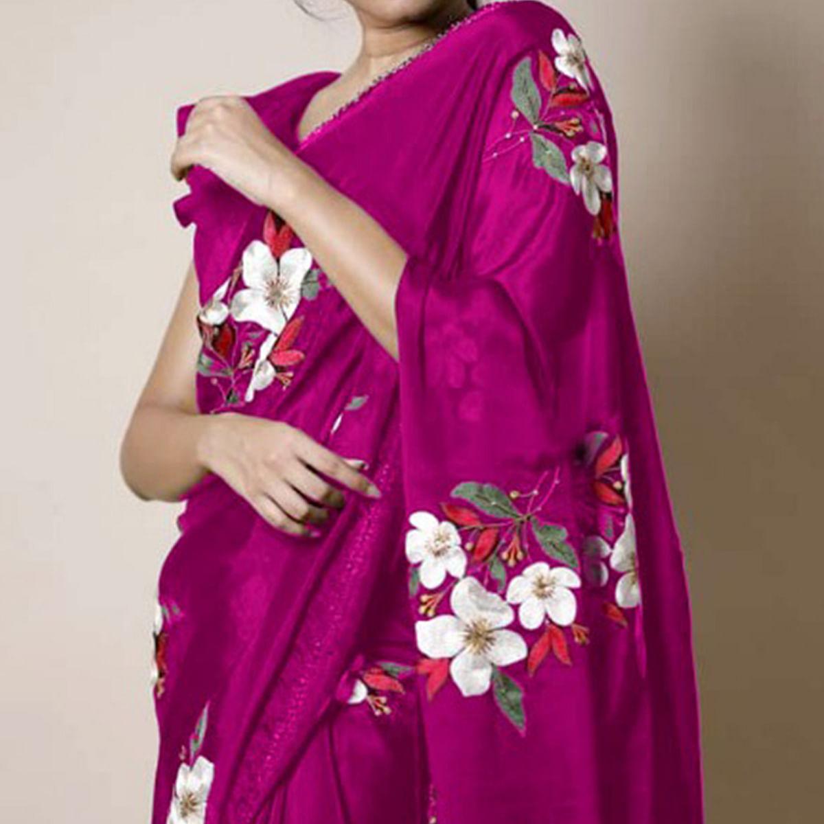 Prominent Wine Colored Partywear Printed Rangoli Silk Saree - Peachmode