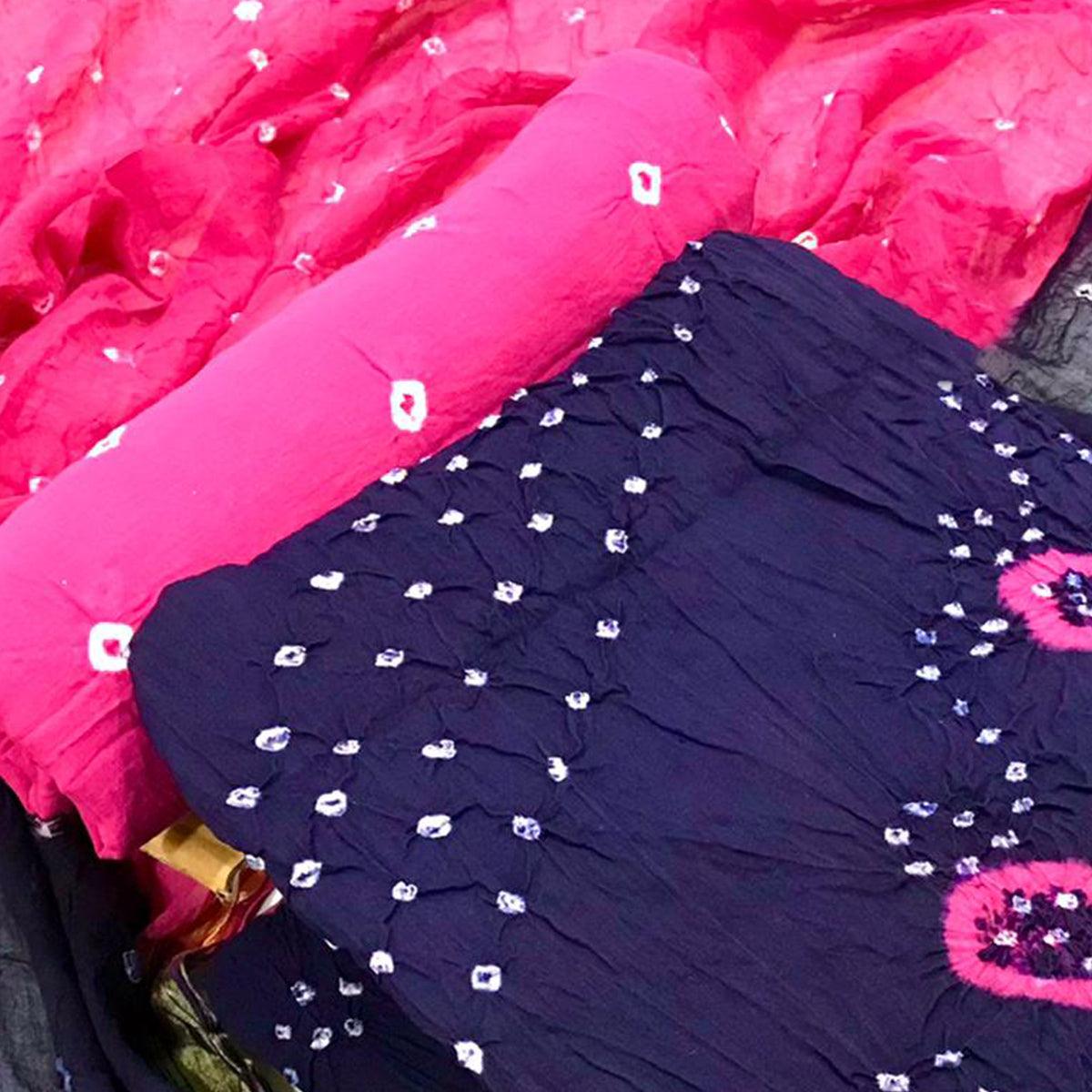 Purple Bandhani Printed Pure Cotton Dress Material - Peachmode