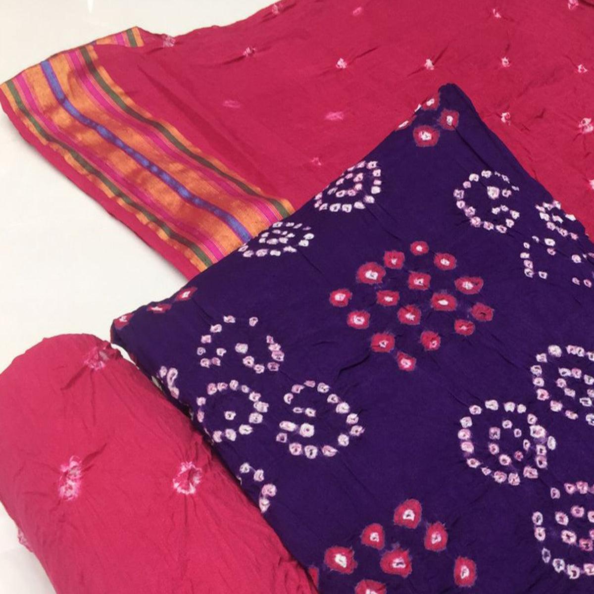 Purple Bandhani Printed Pure Cotton Dress Material - Peachmode