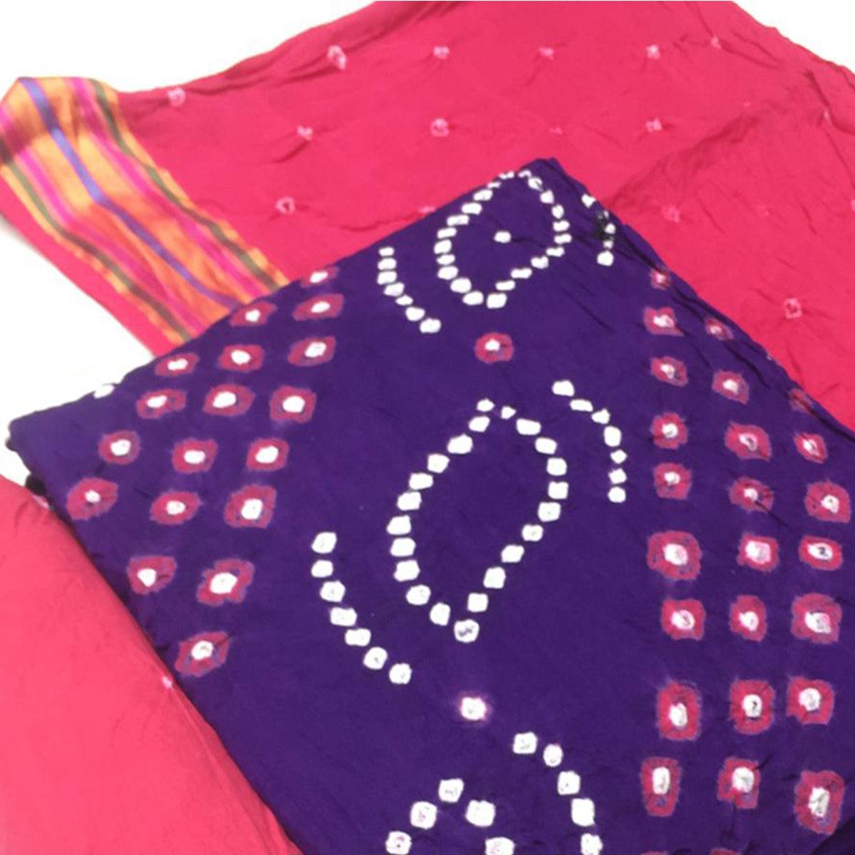 Purple Bandhani Printed Pure Cotton Dress Material - Peachmode
