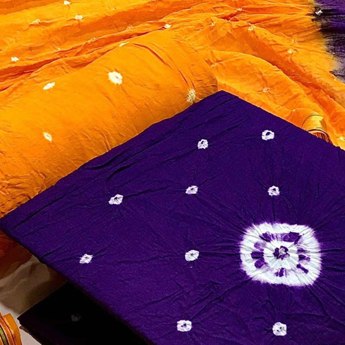 Purple Bandhani Printed Pure Cotton Dress Material - Peachmode