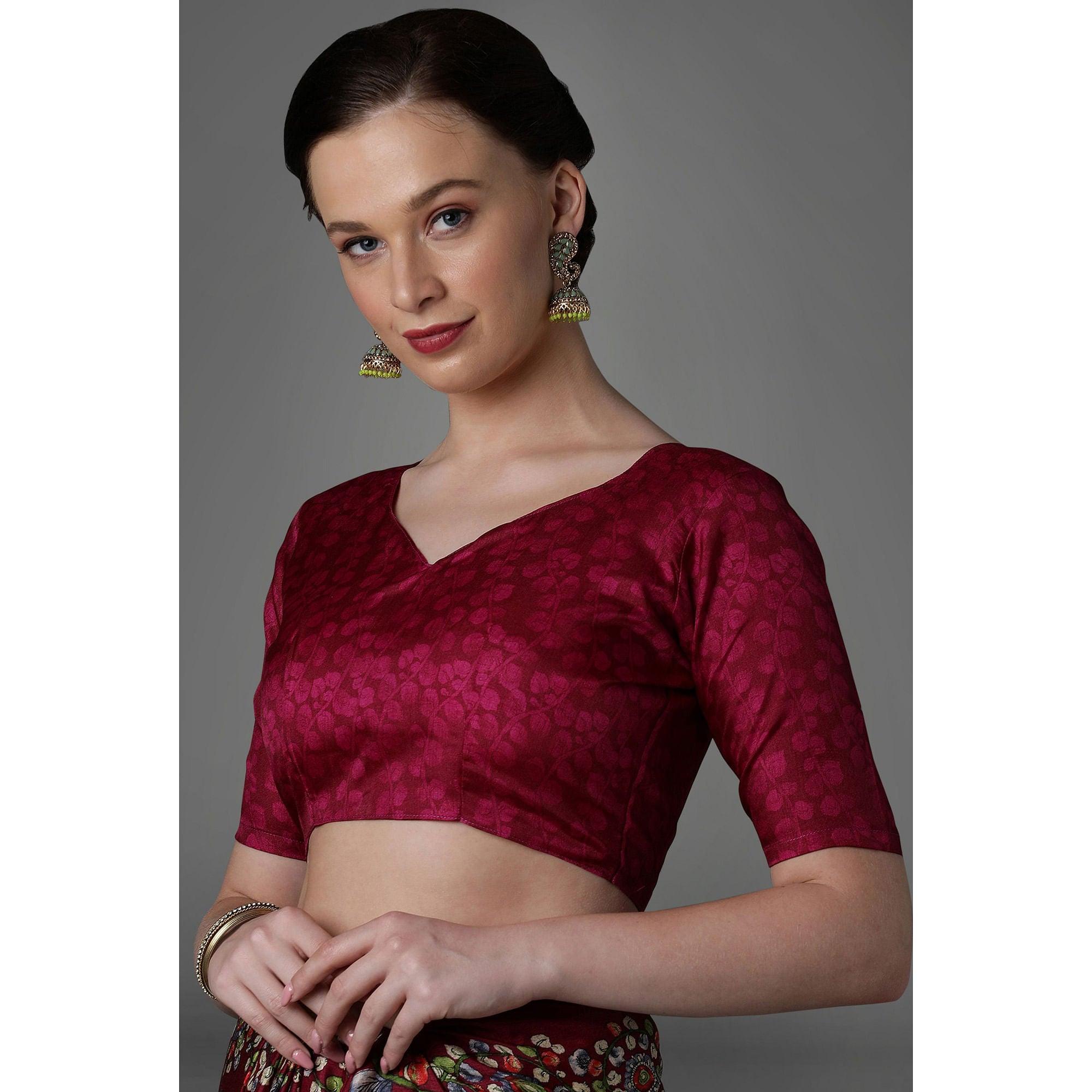 Purple Casual Art Silk Printed Saree With Unstitched Blouse - Peachmode