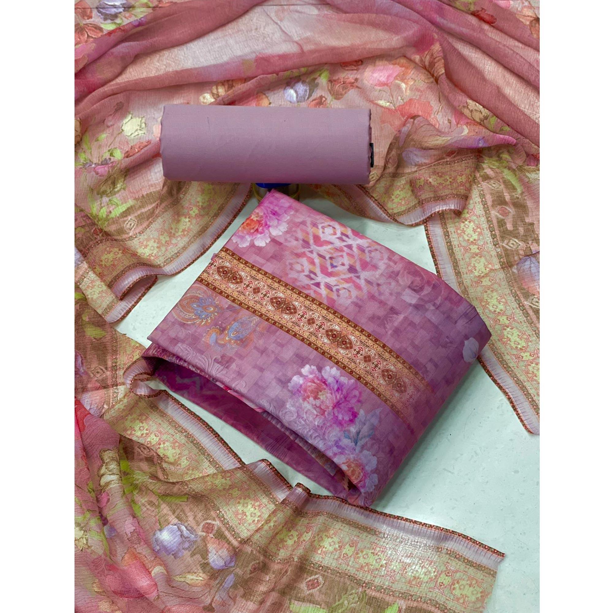 Purple Casual Wear Floral Printed Cotton Dress Material - Peachmode