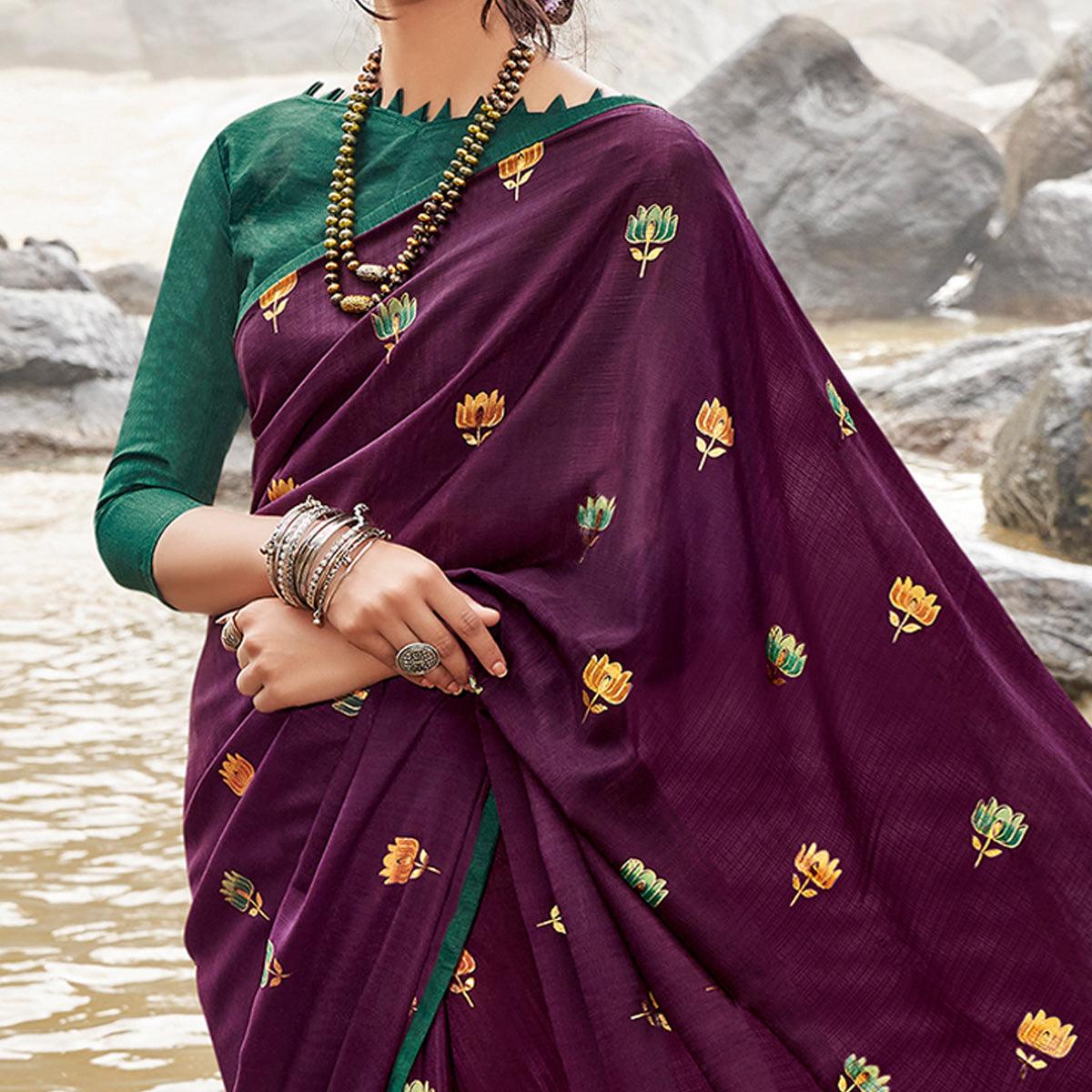 Purple Casual Wear Foil Printed Chiffon Saree - Peachmode