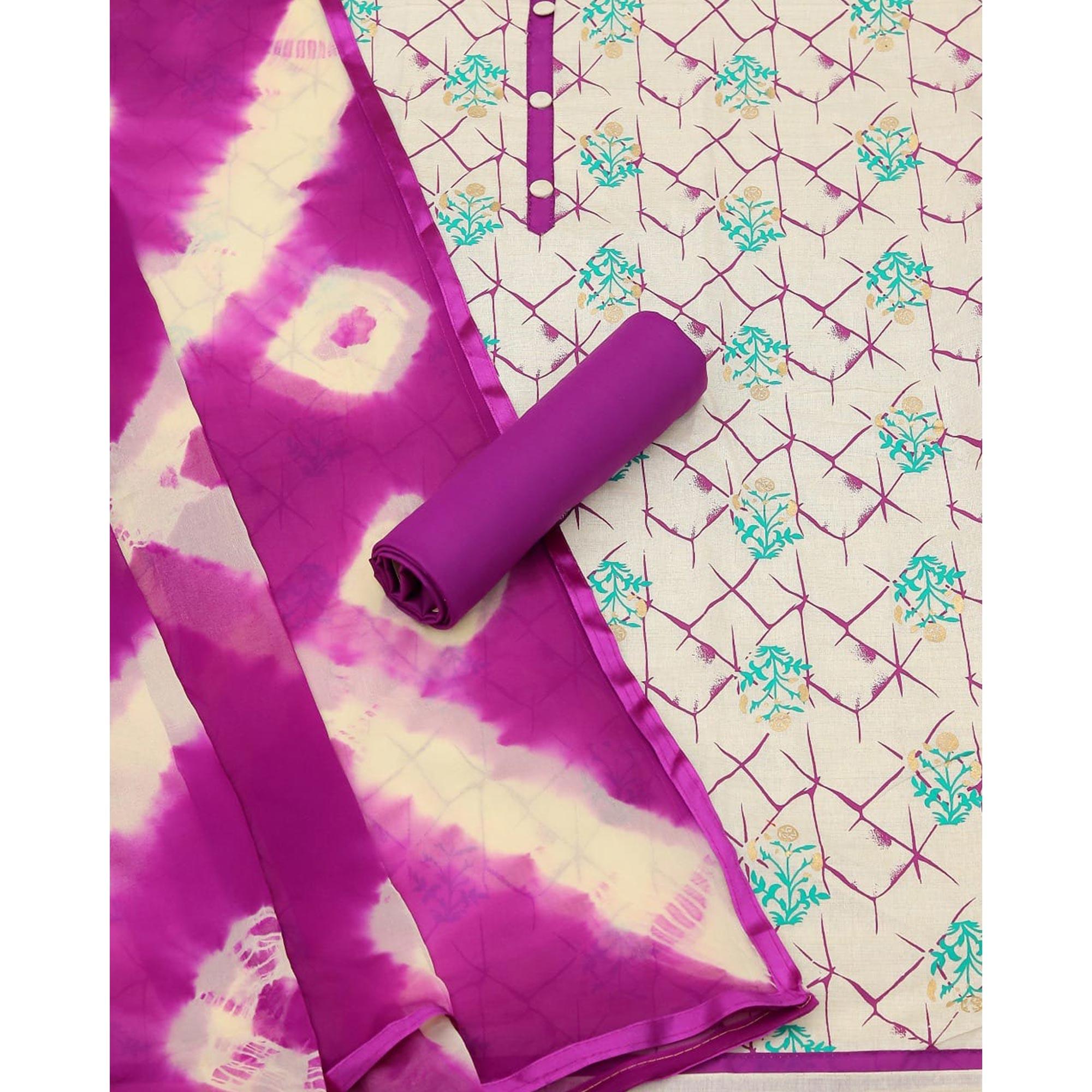 Purple Casual Wear Foil Printed Jute Dress Material - Peachmode