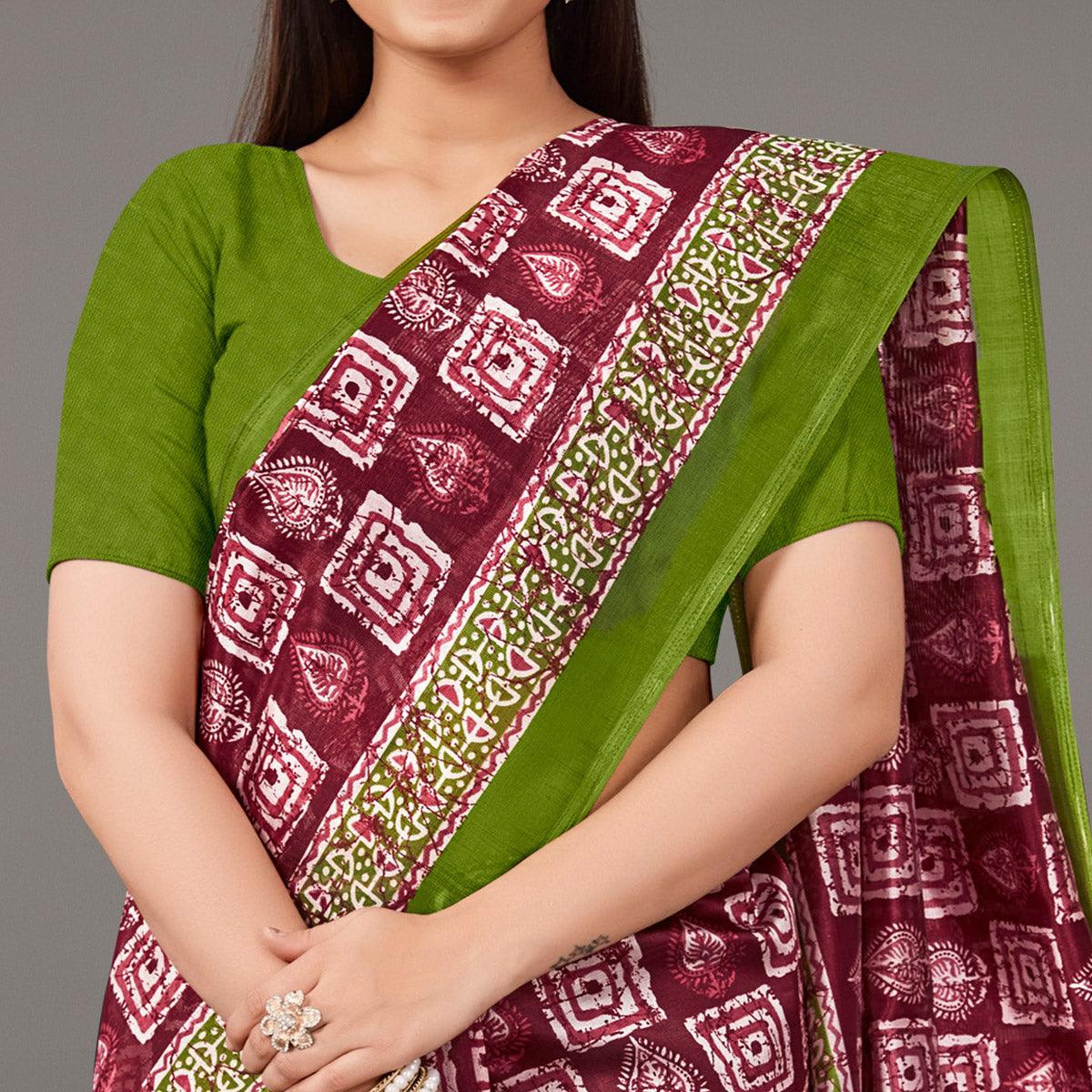 Purple Casual Wear Geometric Printed Art Silk Saree - Peachmode