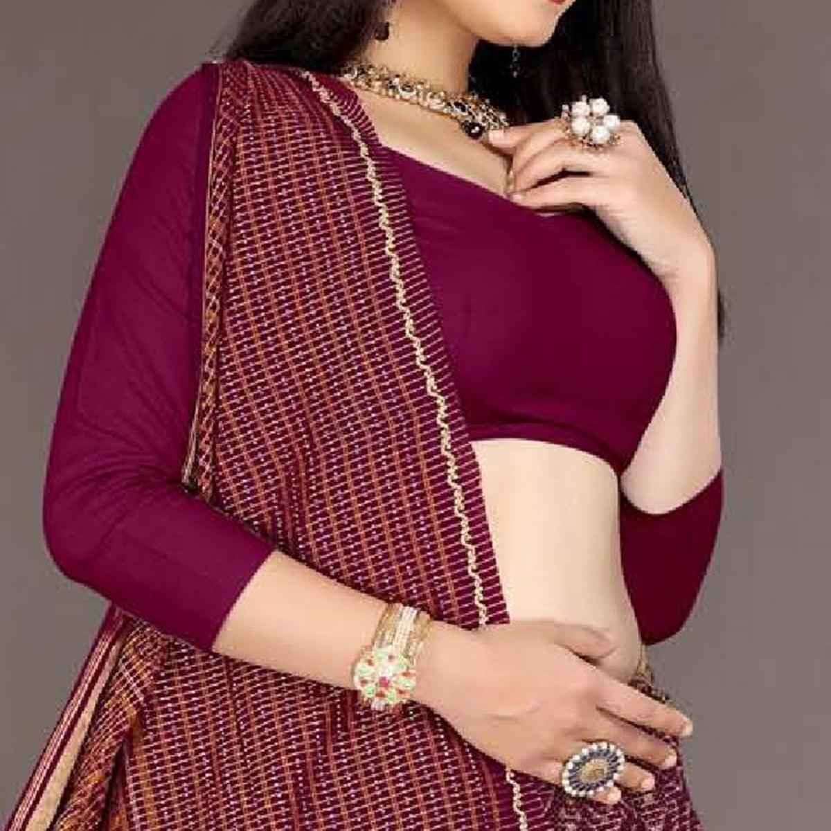 Purple Casual Wear Ikkat Printed Cotton Silk Saree - Peachmode