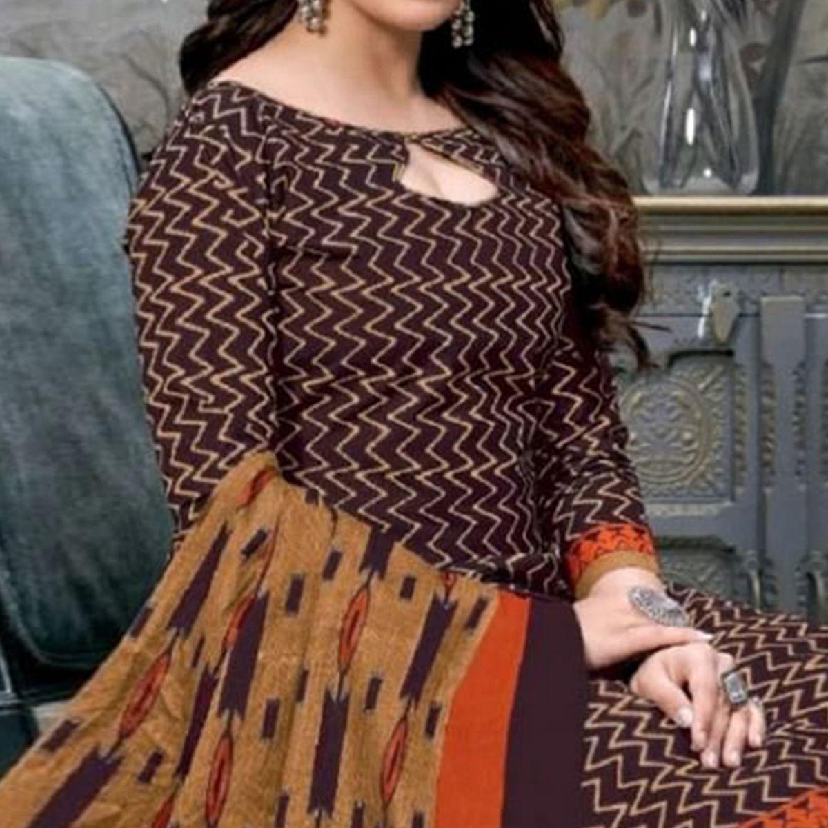 Purple Casual Wear Printed Leon Patiala Dress Material - Peachmode