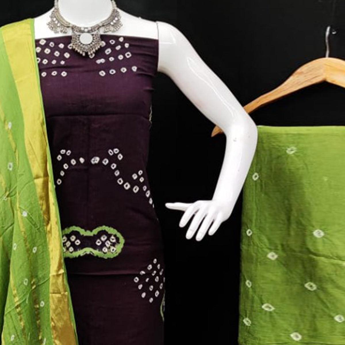 Purple Casual Wear Printed Pure Cotton Dress Material - Peachmode