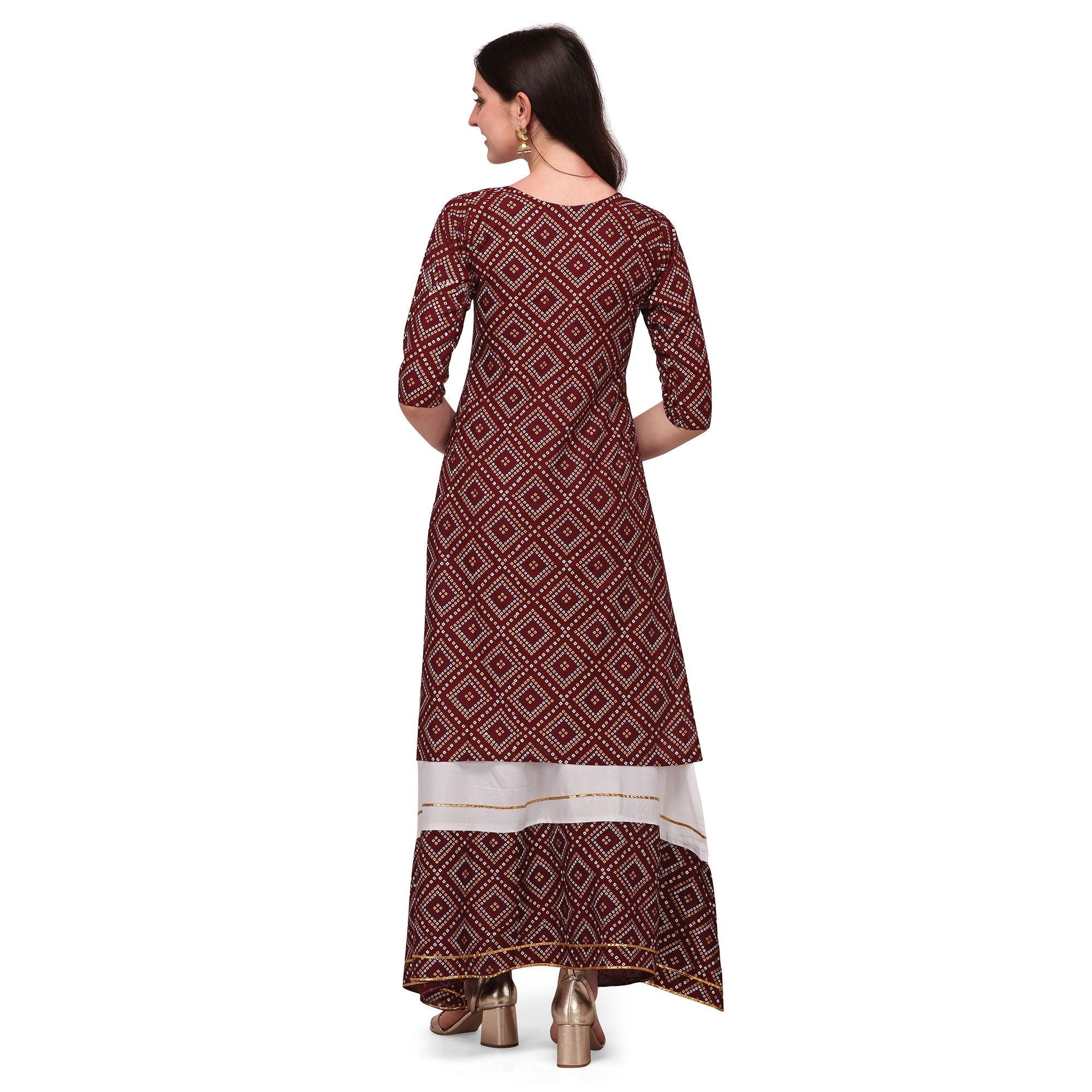 Purple Casual Wear Printed Rayon Kurti - Skirt Set - Peachmode