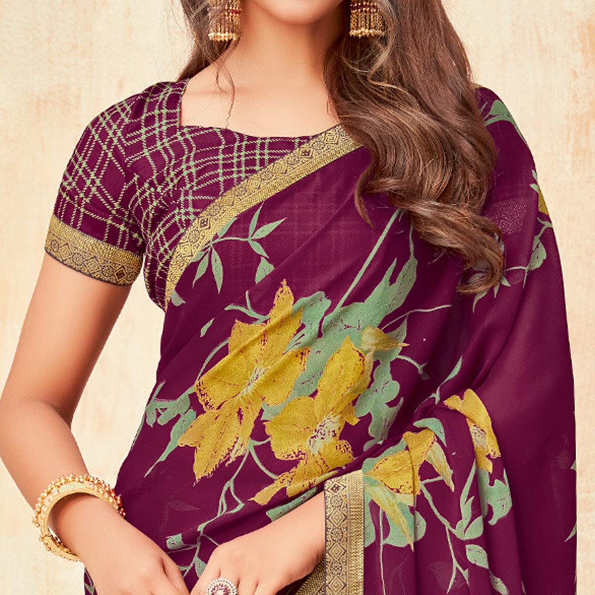 Purple Casual Wear Printed Silk Georgette Saree - Peachmode