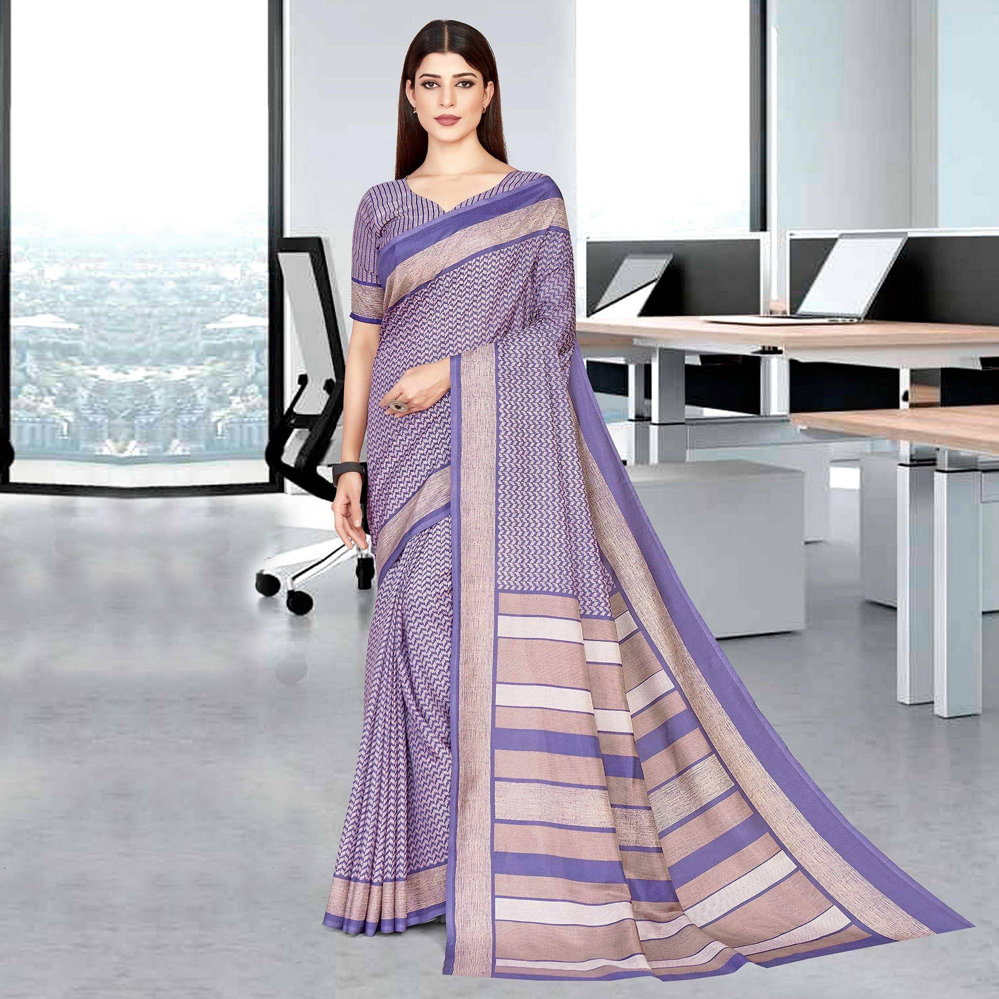 Purple Casual Wear Printed Silk Saree - Peachmode